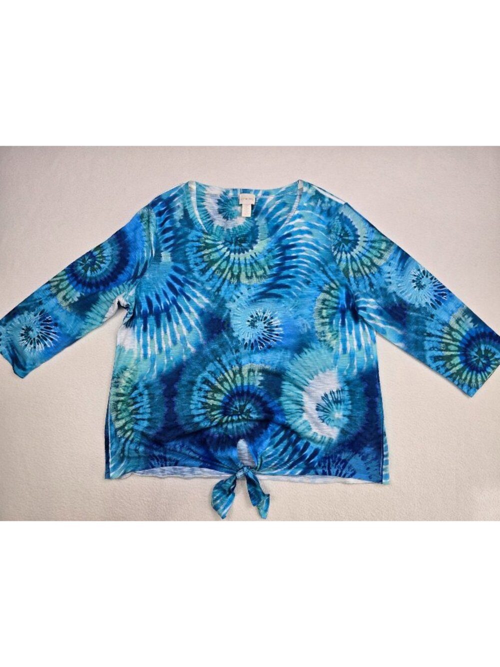 Chicos  Womens 2 Large Blue & Green Tie-Dye 3/4 Sleeve Top